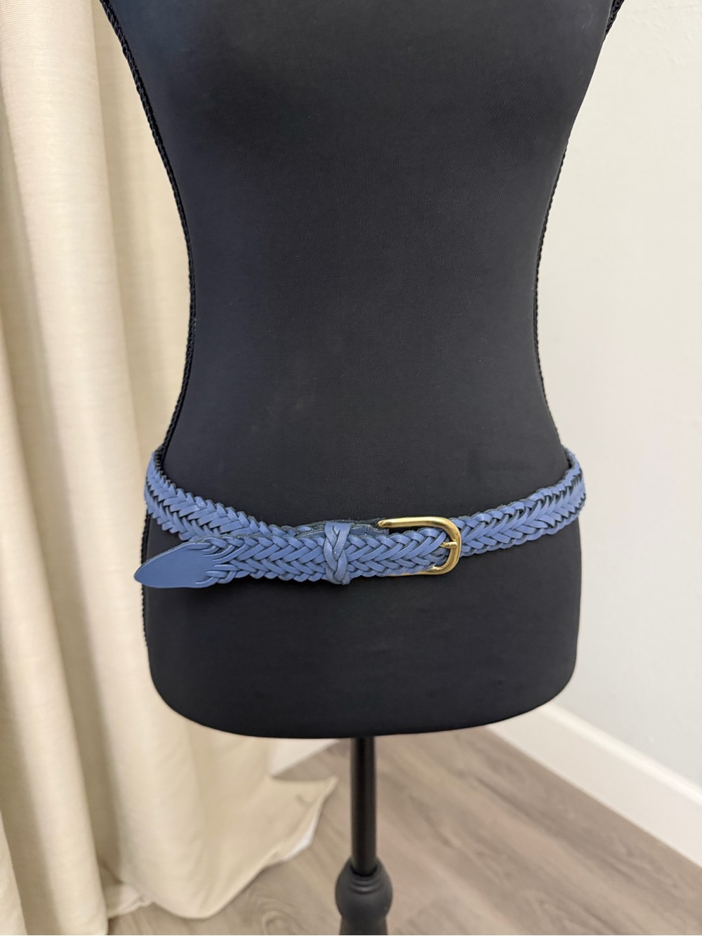 Vintage Capezio Blue braided leather belt gold buckle